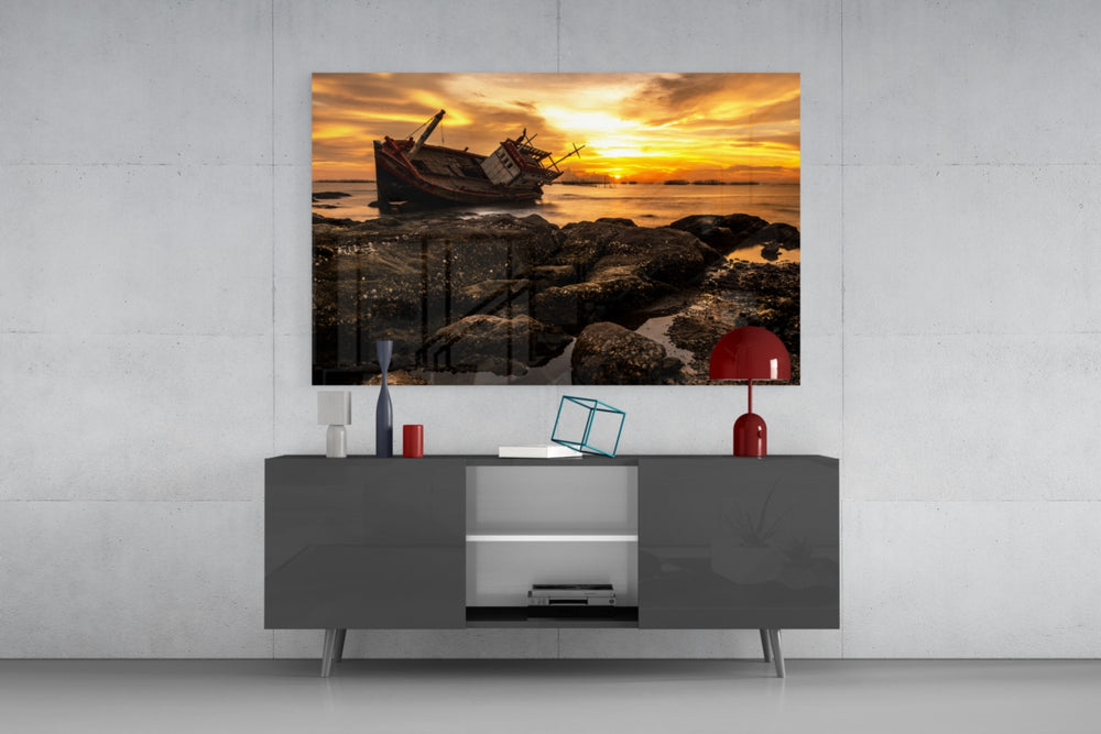 Ship Wreck panel catching warm light to reveal its weathered hull