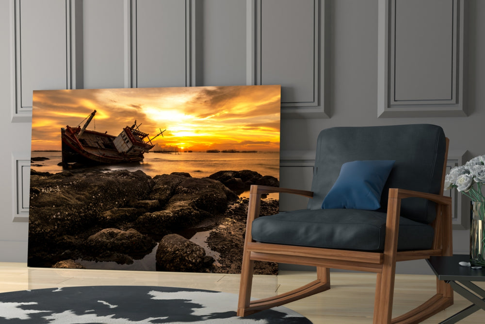 Ship Wreck glass print enhancing a hallway with narrative pulse