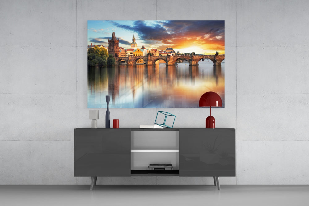 Prague panel catching warm light to reveal its old-town skyline