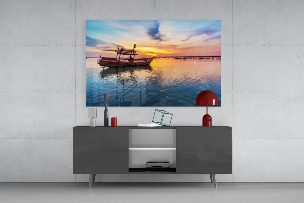 Boat panel catching warm light to reveal its painted hull