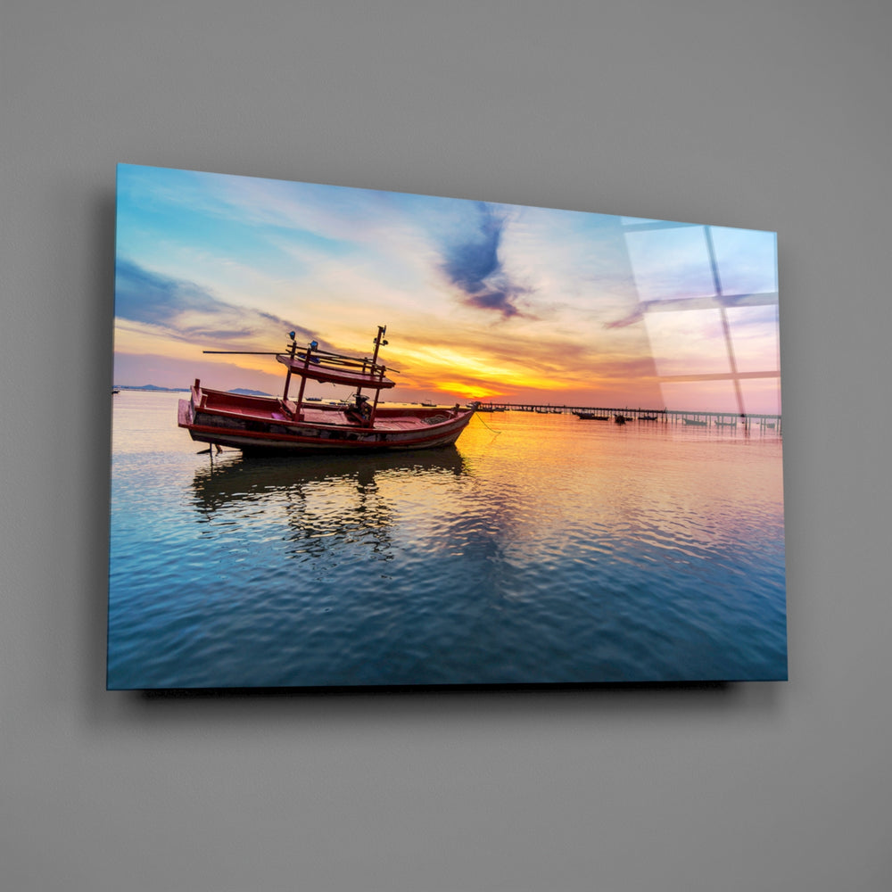 Tropical harbor panel bringing travel warmth to a contemporary living space