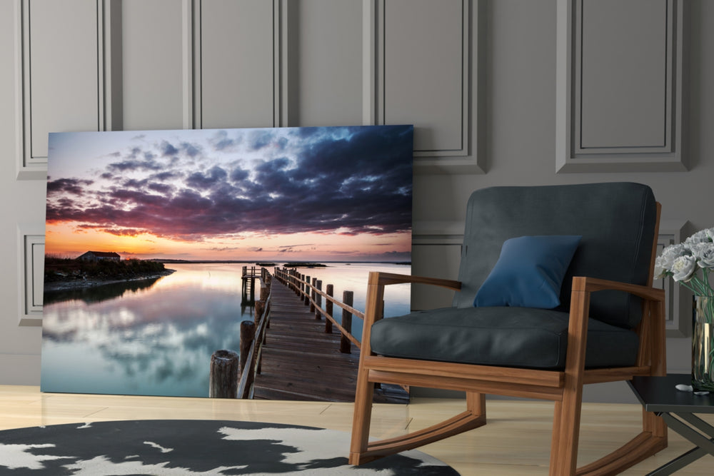 Sunset on the Beach glass print enhancing a hallway with vanishing-point pulse