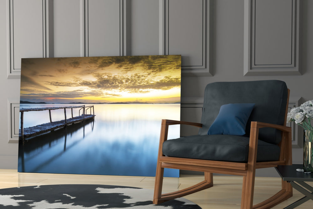 Sunset on the Beach glass print enhancing a hallway with destination poetry
