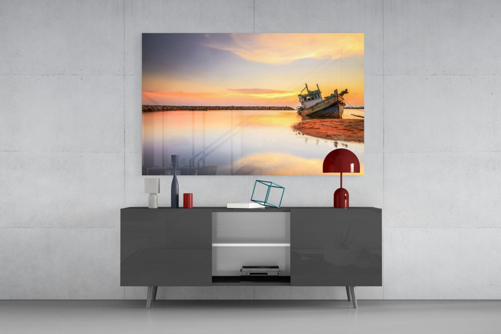 Ship On The Beach panel catching warm light to reveal its weathered hull