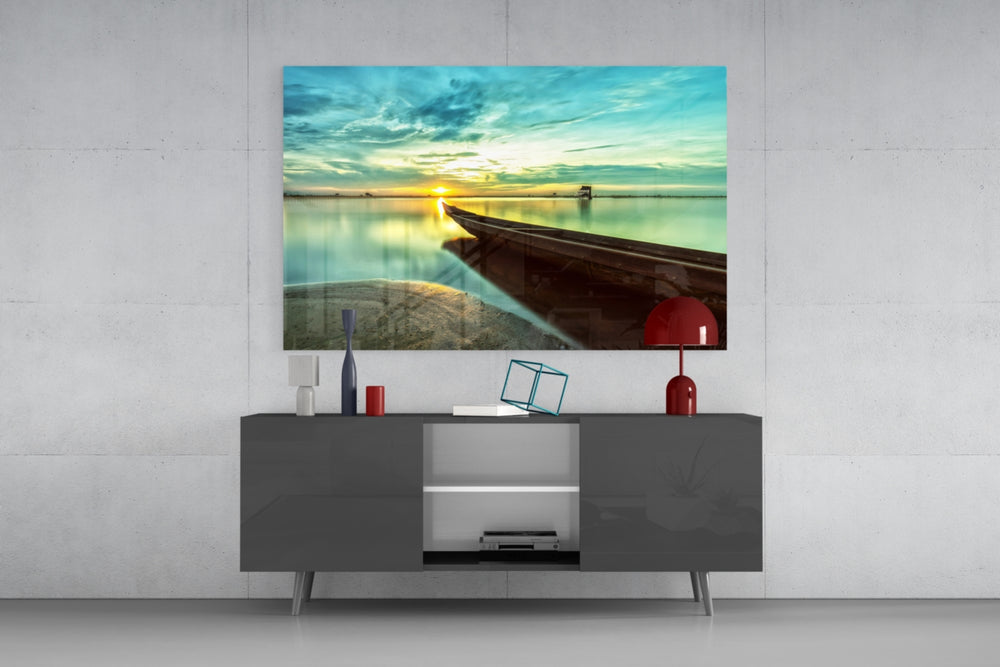 Kayak on the Beach and Sunset panel catching warm light to reveal its dual-tone sky