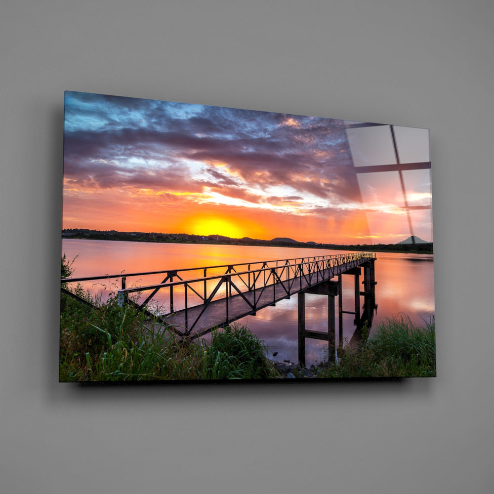 Truss bridge sunset panel bringing cinematic mood to a contemporary living space