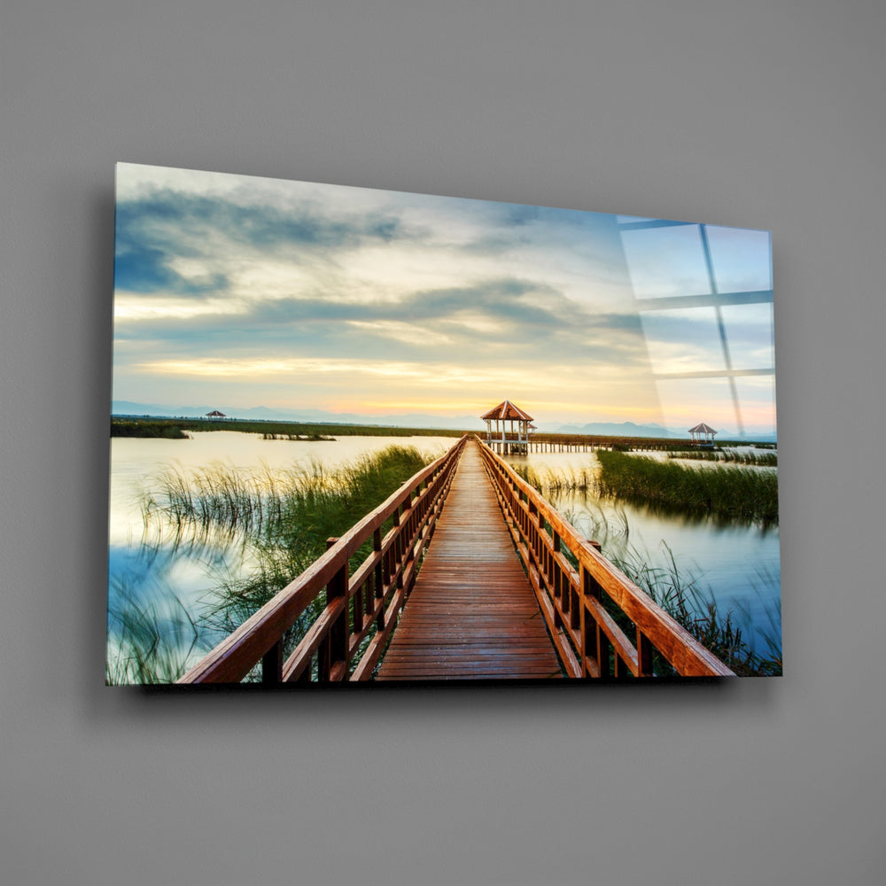 Wetland boardwalk panel bringing retreat mood to a contemporary living space