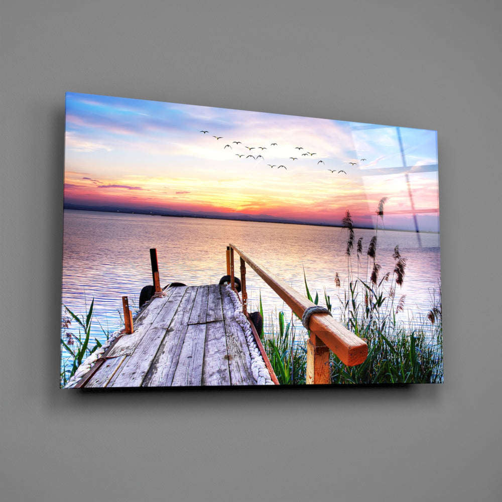 Pastel lake-dock panel bringing twilight mood to a contemporary living space