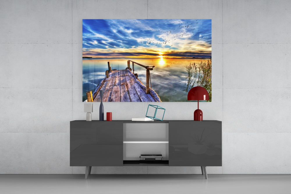 Dock panel catching warm light to reveal its glassy sunset
