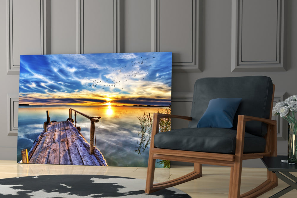 Dock glass print enhancing a hallway with horizon poetry