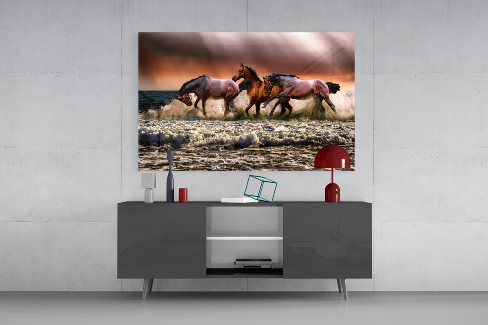Horses panel catching warm light to reveal its surf-spray motion