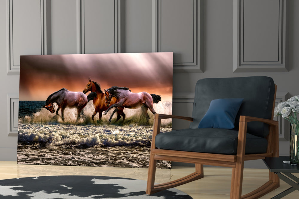 Horses glass print enhancing a hallway with equestrian spark