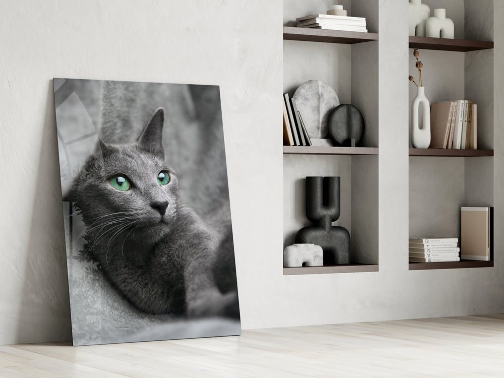 Cat glass print enhancing a family room with tender presence
