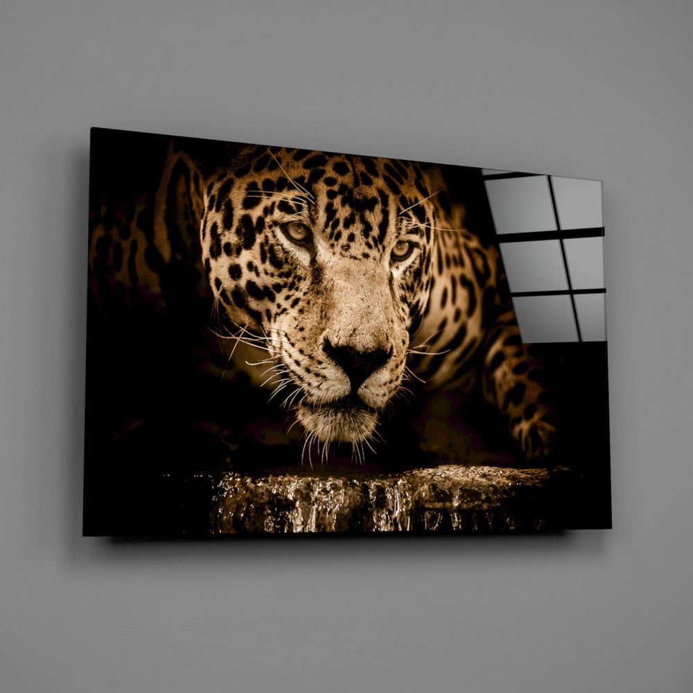 Crouched-jaguar panel bringing predator authority to a contemporary living space