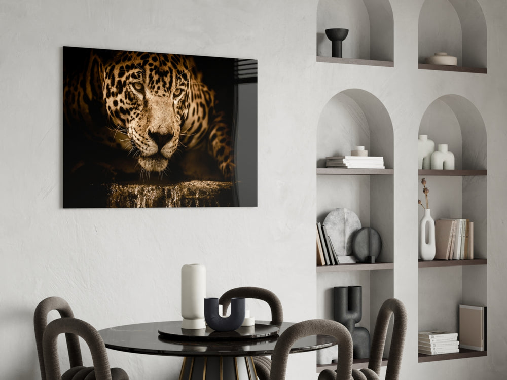 Leopard panel adding sentinel presence to a living room
