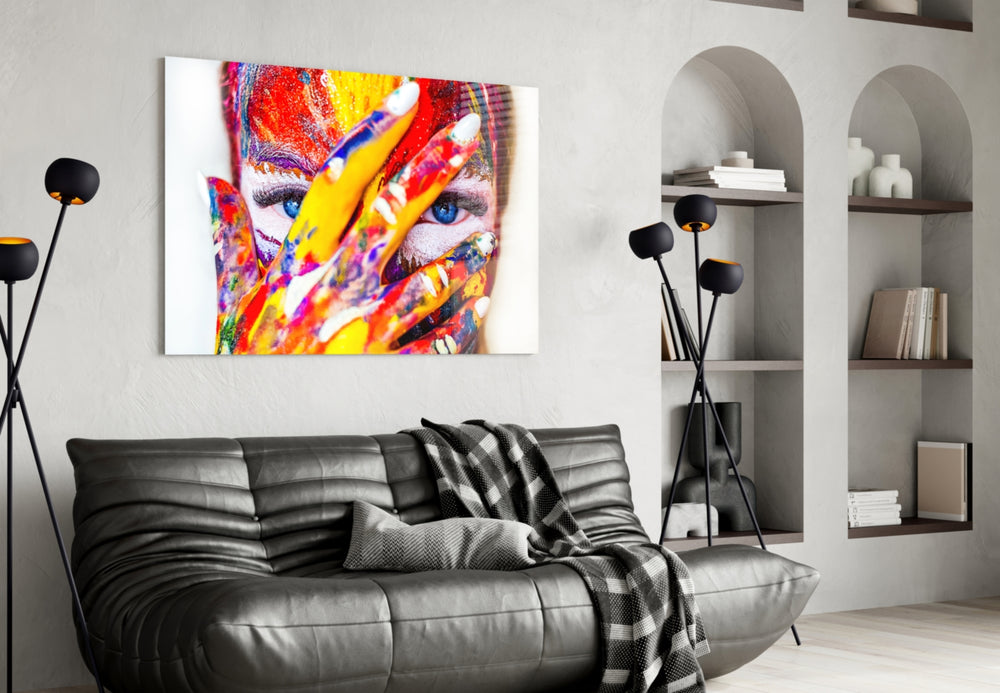 Woman Portrait glass wall art styled in a creative studio