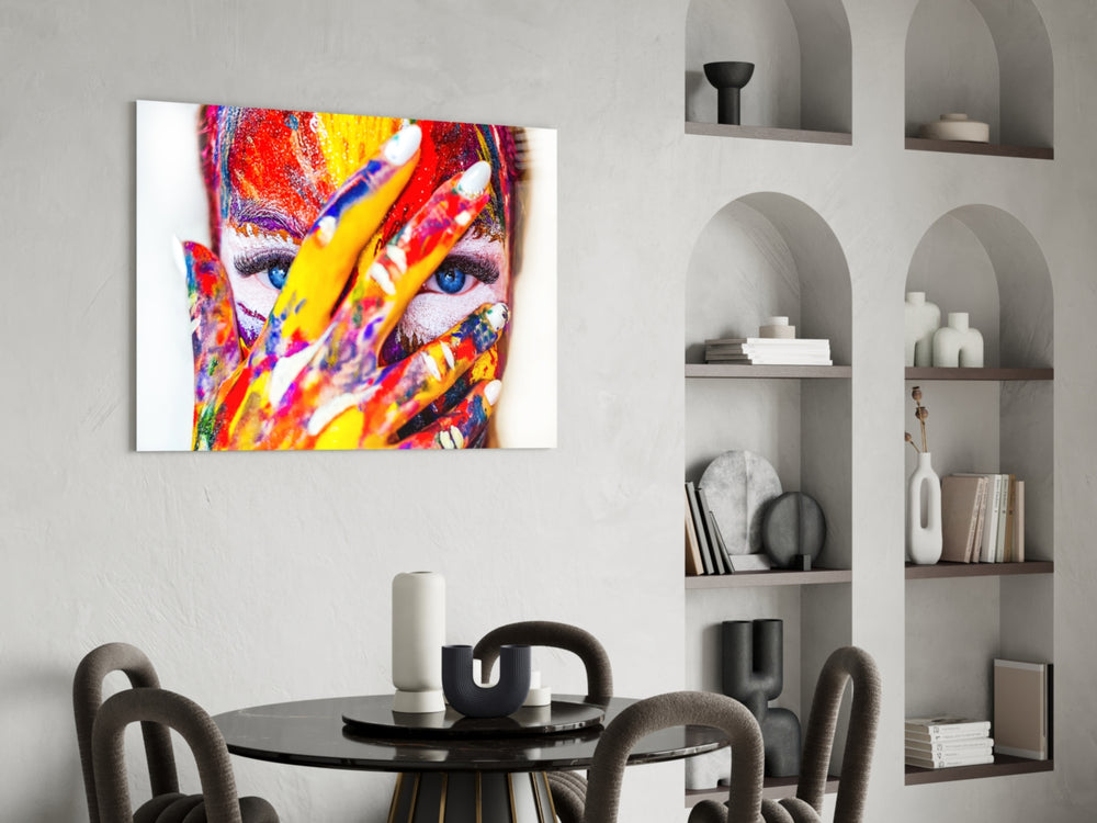 Woman Portrait panel adding statement focal point to a lounge