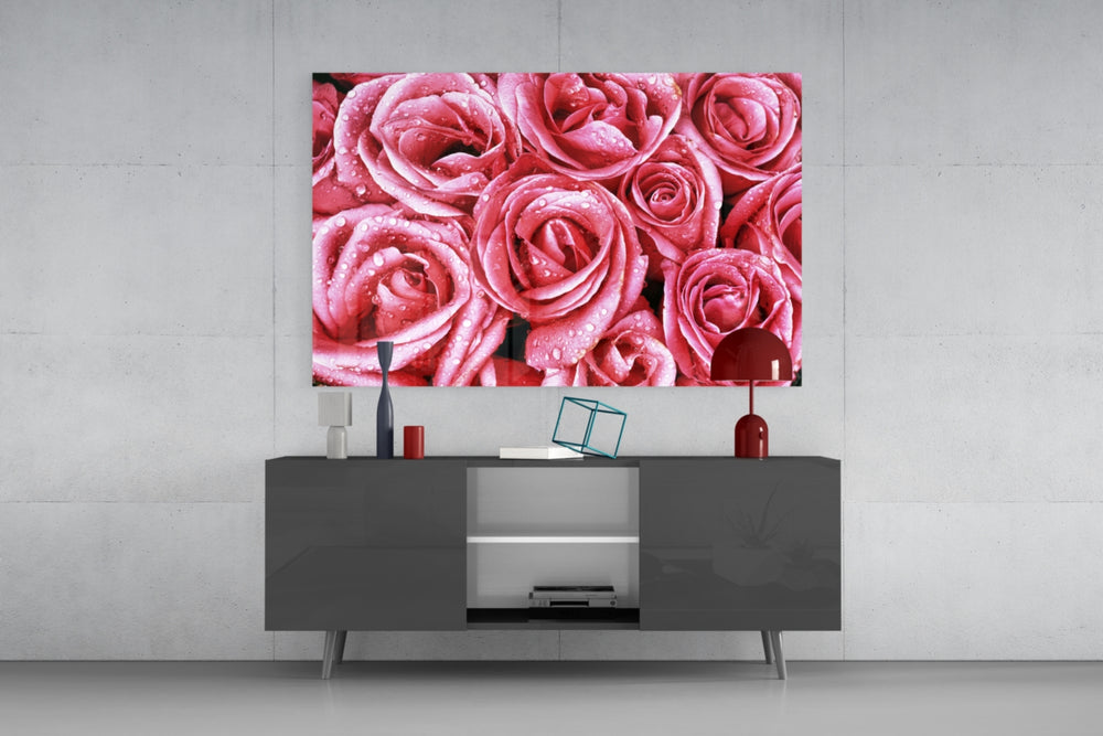 Pink Rose panel catching soft light to reveal its dewy petals