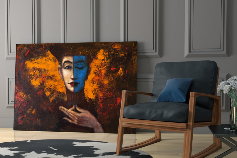 Abstract Woman Portrait glass print enhancing a hallway with statement focal point