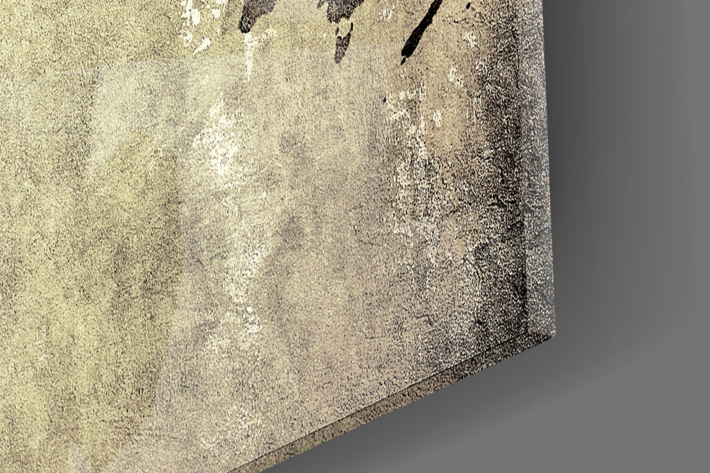 World Map artwork anchoring an entryway with warm palette