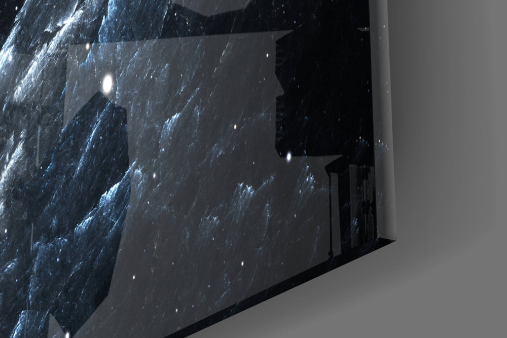 Cosmos artwork anchoring a sci-fi-themed wall in moody palette