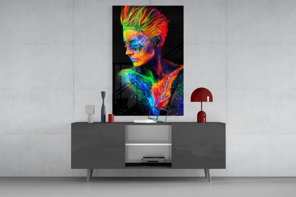 Woman Portrait panel catching low light to reveal its fluorescent glow