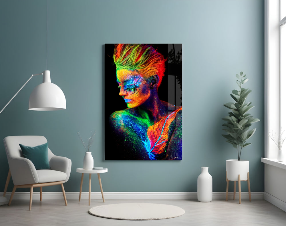Woman Portrait glass wall art styled in a creative studio