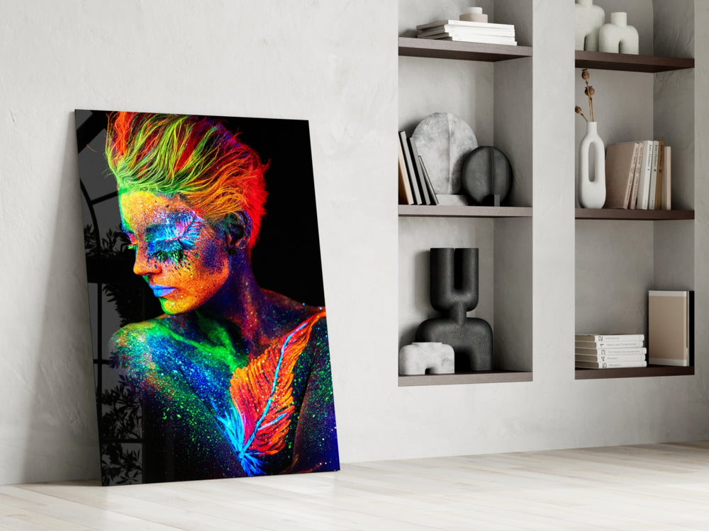 Woman Portrait glass print enhancing a gallery-inspired hallway