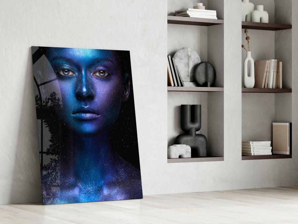 Woman Portrait glass print enhancing a dressing area with editorial mood