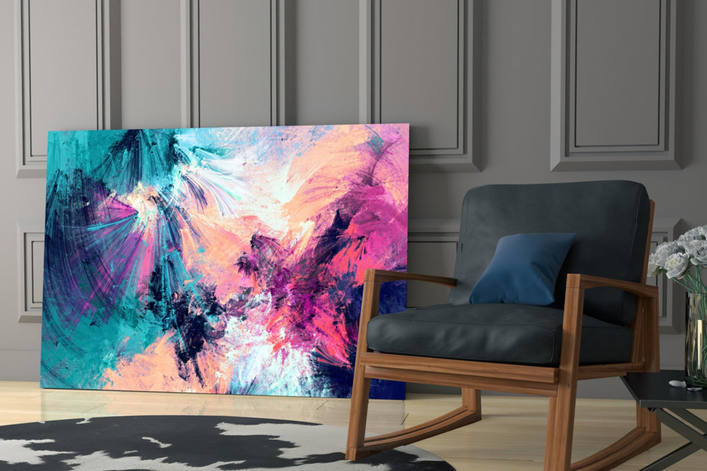 Abstract glass print enhancing a hallway with vivid drama