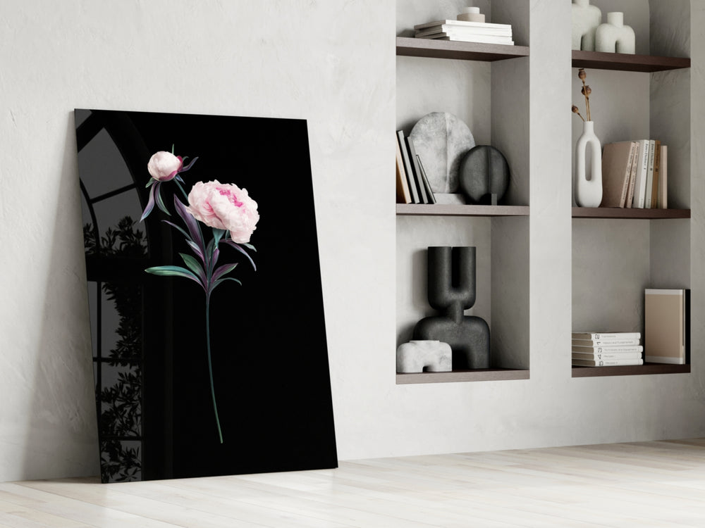 Flower glass print enhancing a reading nook with floral warmth