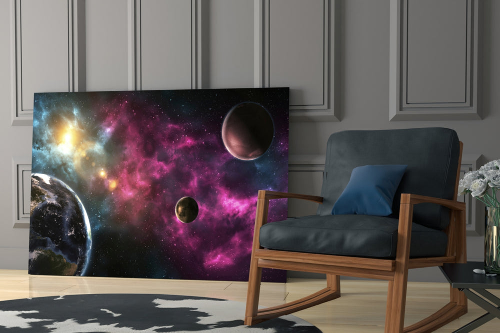 Space glass print enhancing a hallway with celestial pulse