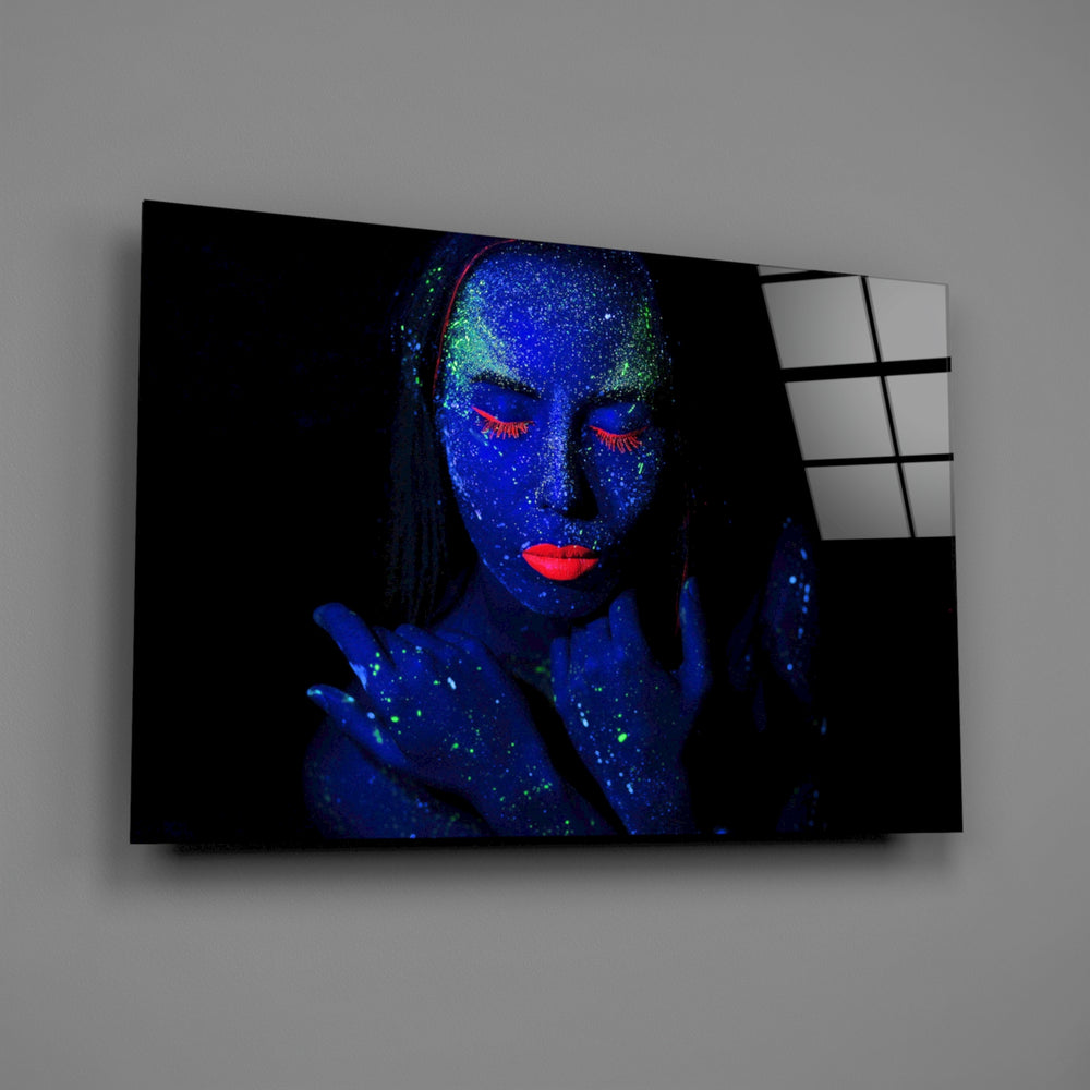 UV-paint portrait bringing neon drama to a contemporary living space