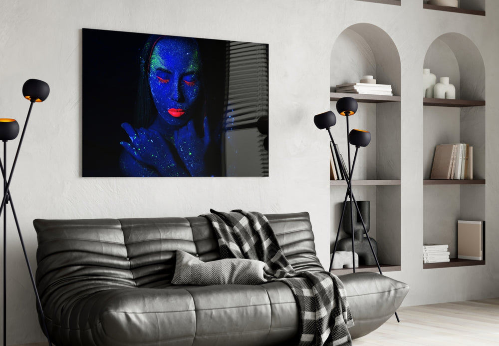 Woman Portrait glass wall art styled in a creative studio