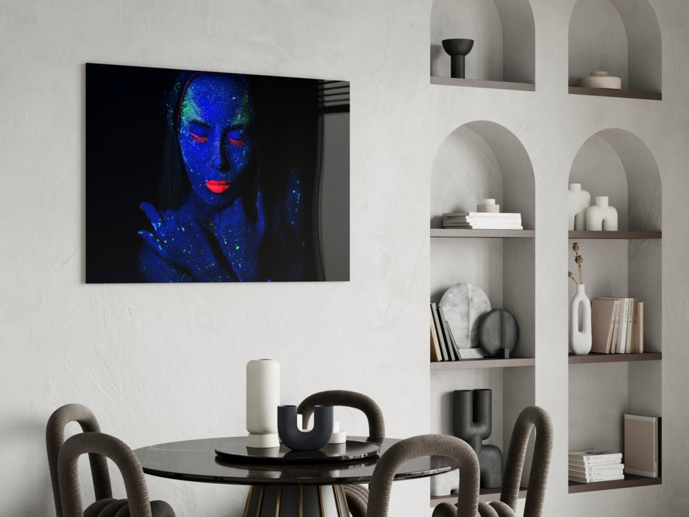 Woman Portrait panel adding statement energy to a lounge