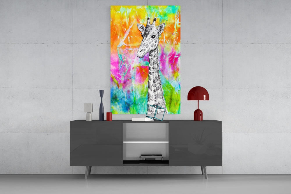 Giraffe panel catching soft light to reveal its watercolor bloom