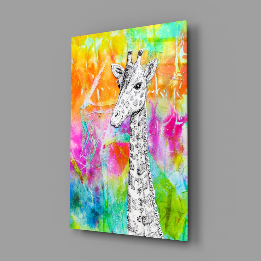 Ink giraffe panel bringing joyful color to a contemporary living space
