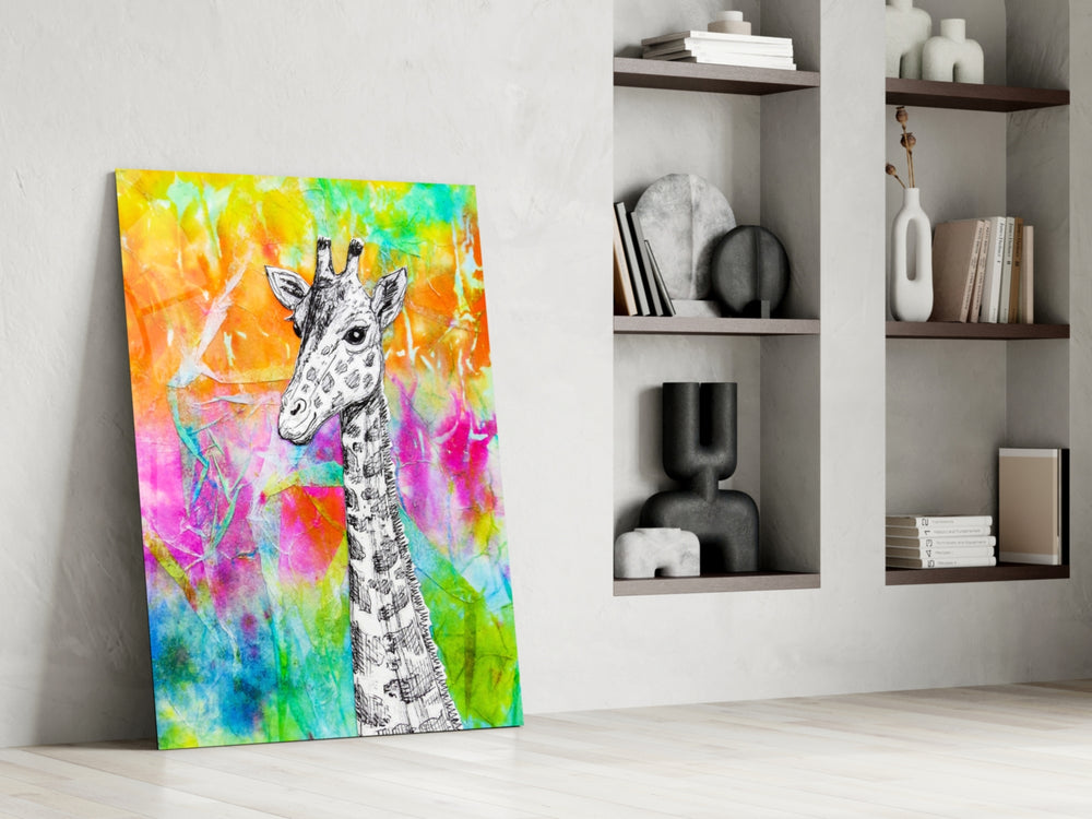 Giraffe glass print enhancing a family corner with a smile