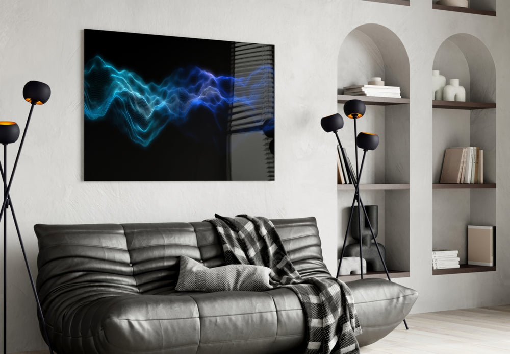 Rhythmic Fog glass wall art styled in a creative studio