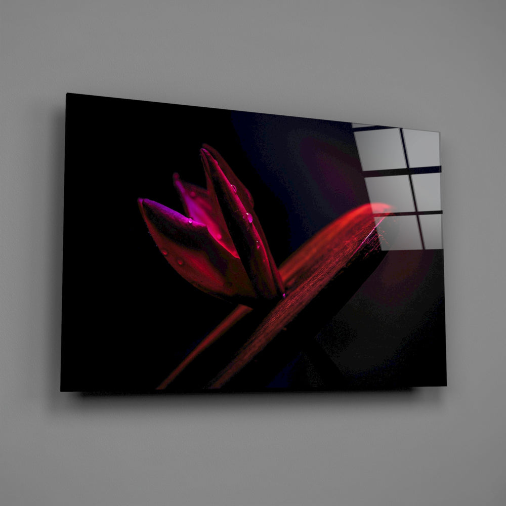 Crimson tulip-bud panel bringing romantic mood to a contemporary living space