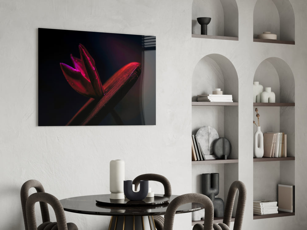 Red Leaf panel adding poetic grace to a dressing area