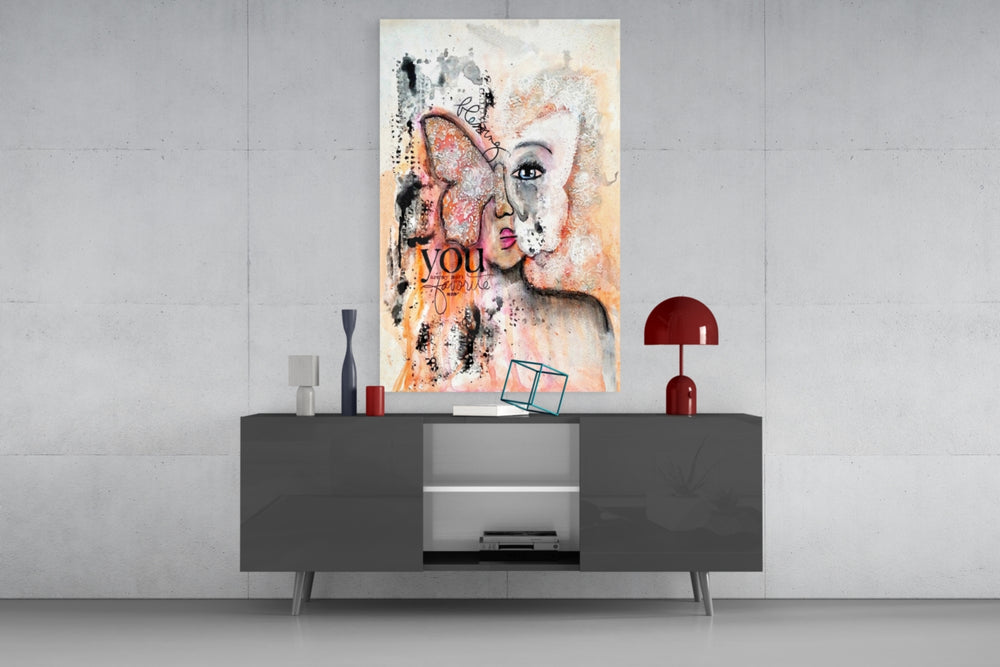 Abstract Woman panel catching soft light to reveal its collage layers