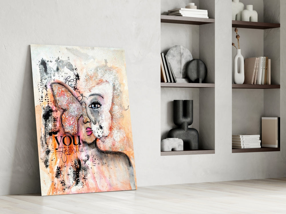 Abstract Woman glass print enhancing a reading nook with poetic warmth