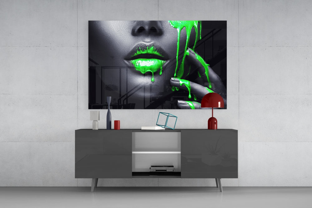 Women's panel catching low light to reveal its neon paint drip