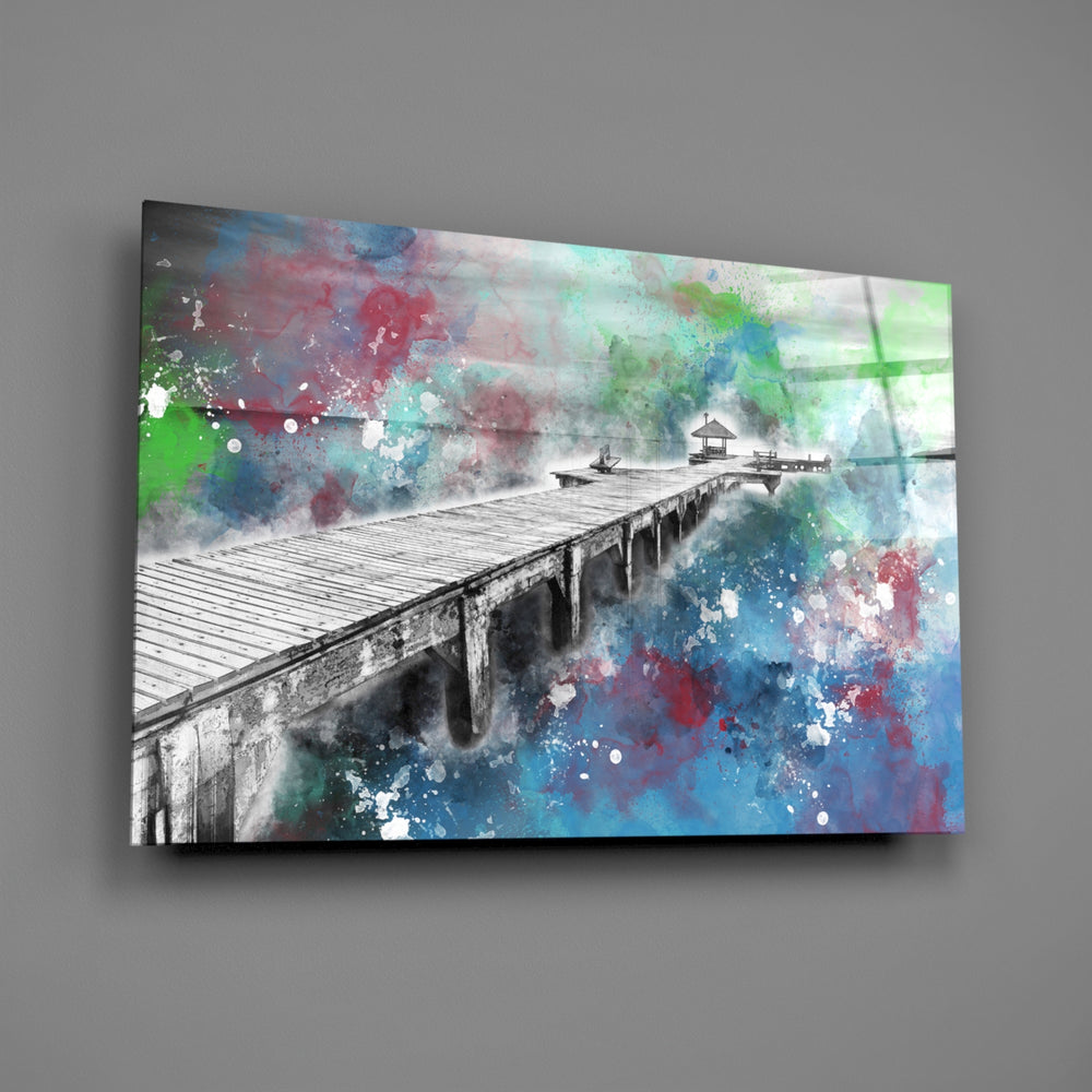 Watercolor pier panel bringing imaginative pulse to a contemporary living space