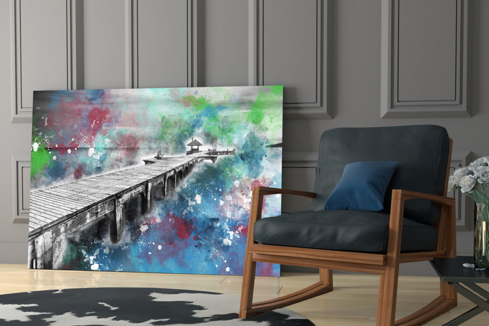 Illustration Dock glass print enhancing a hallway with vivid drama