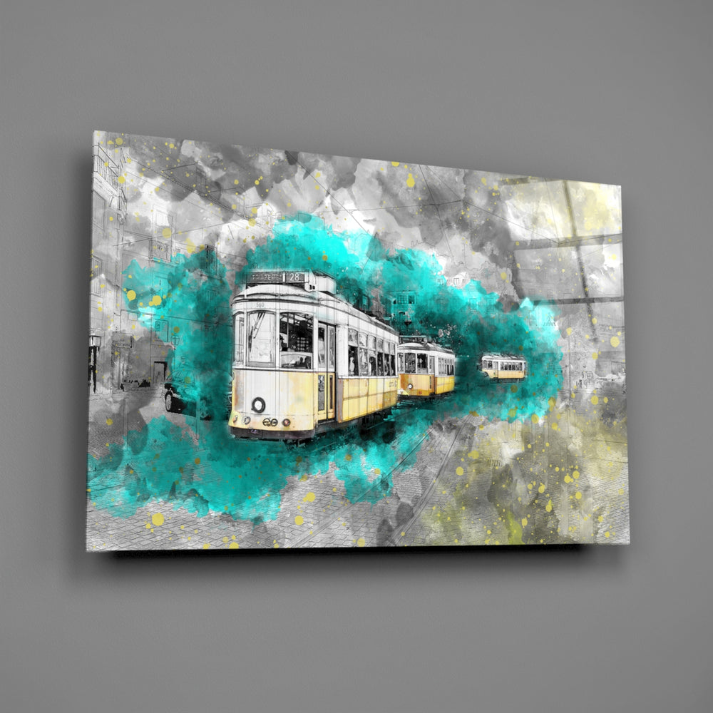 Yellow tram panel bringing cosmopolitan warmth to a contemporary living space