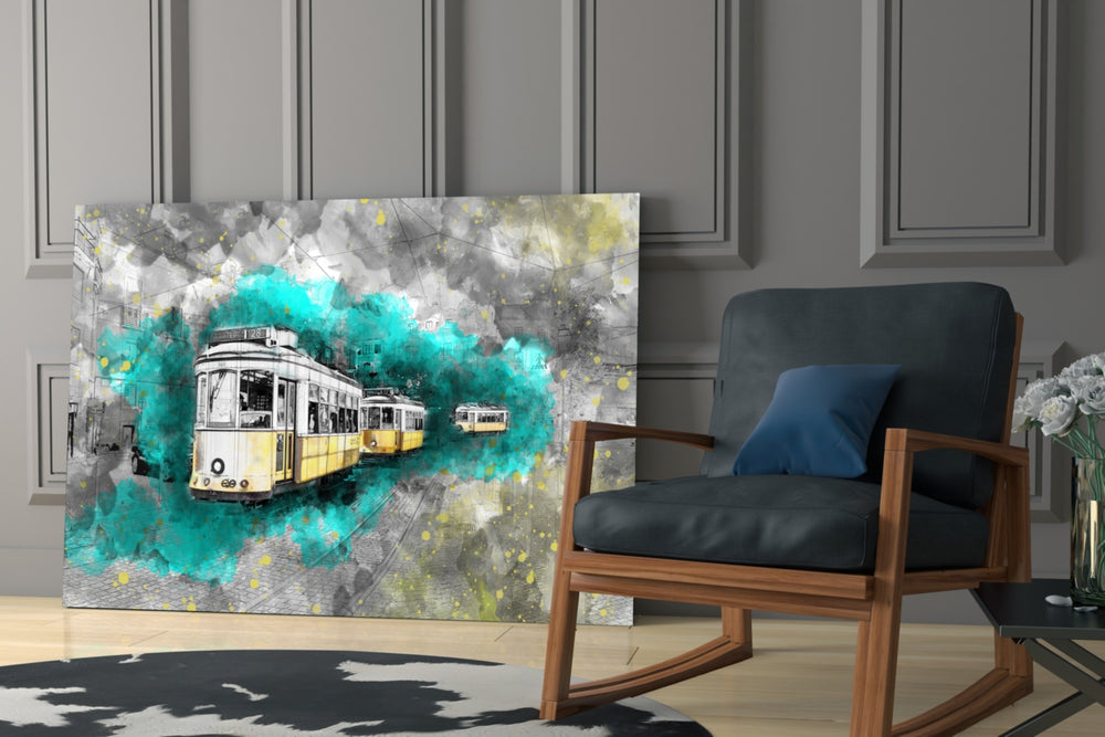 Illustration Tram glass print enhancing a hallway with cultural drama