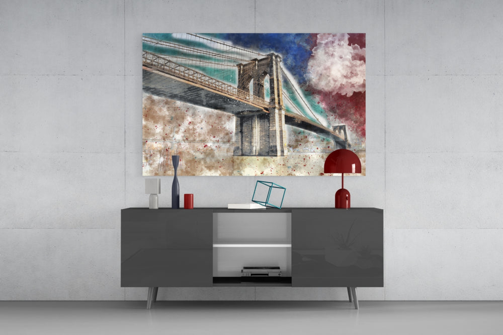 Illustration bridge panel catching daylight to reveal its watercolor cloud
