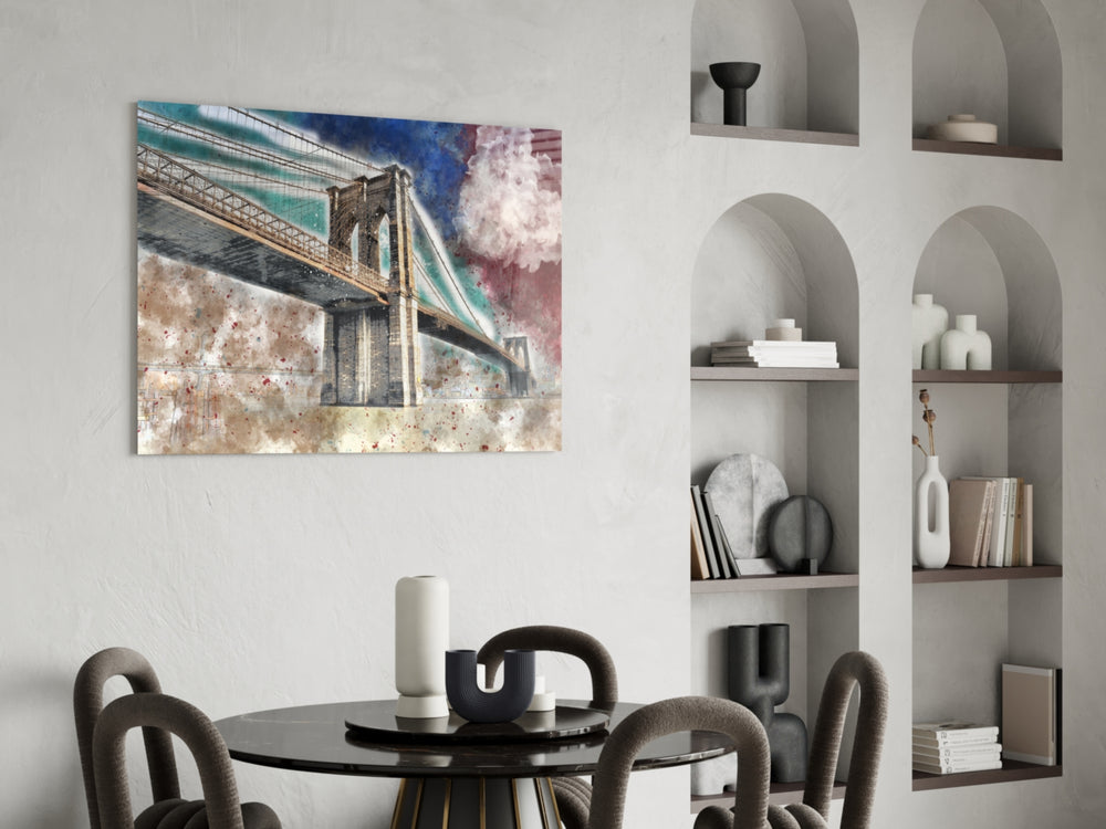 Illustration bridge panel adding cosmopolitan taste to a living room